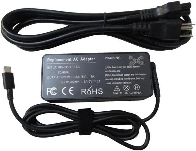 Alt view image 2 of 2 - 65W USB-C Laptop Replacement Ac Adapter Charger w/ Power Cord