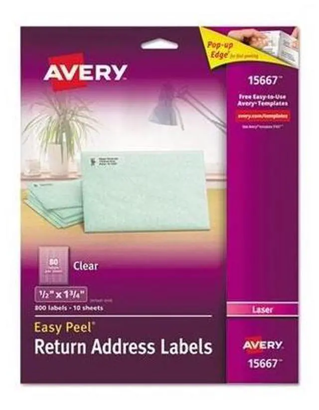 Alt view image 9 of 20 - Easy Peel Mailing Labels For Laser Printers, 1/2 X 1-3/4, Clear, 800/P
