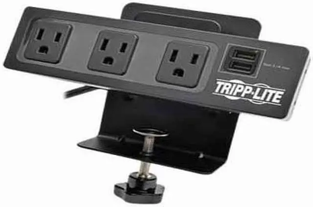Alt view image 2 of 20 - Tripp Lite Protect It! 3-Outlet Surge Protector with Desk Clamp & 2 USB Ports