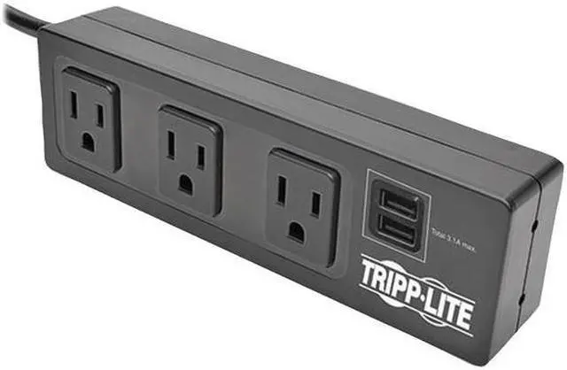 Alt view image 11 of 20 - Tripp Lite Protect It! 3-Outlet Surge Protector with Desk Clamp & 2 USB Ports