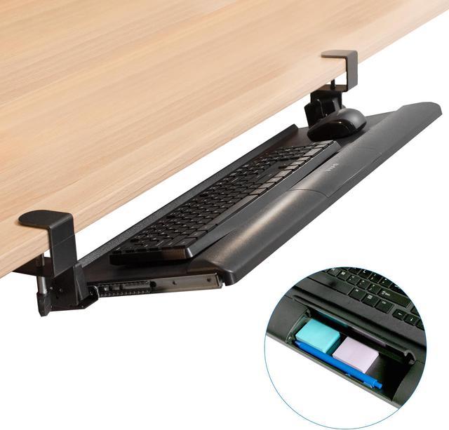 vivo Black Clamp-On Height Adjustable Keyboard and Mouse Under Desk Slider Tray