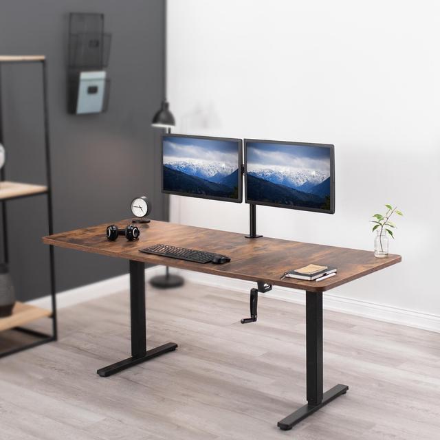 vivo Manual 71 x 30 Stand Up Desk, Rustic Vintage Brown Table Top, Black Frame