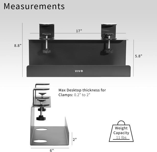 Vivo Under Desk 17 inch Cable Management Tray, Power Strip Holder