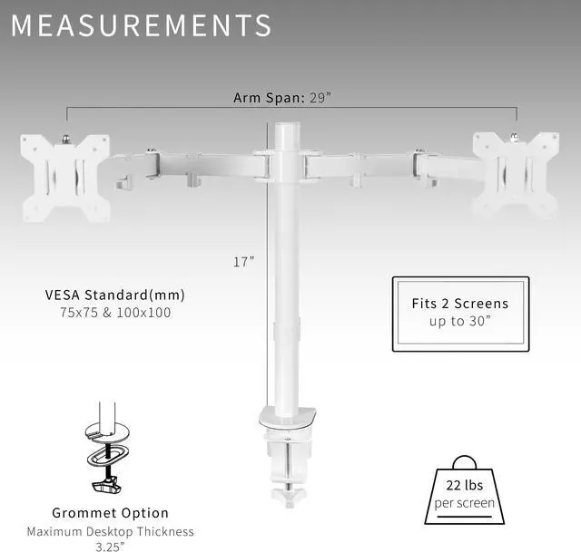 Alt view image 14 of 15 - VIVO White Dual Monitor Desk Mount Stand, Fits Computer Screens up to 30"