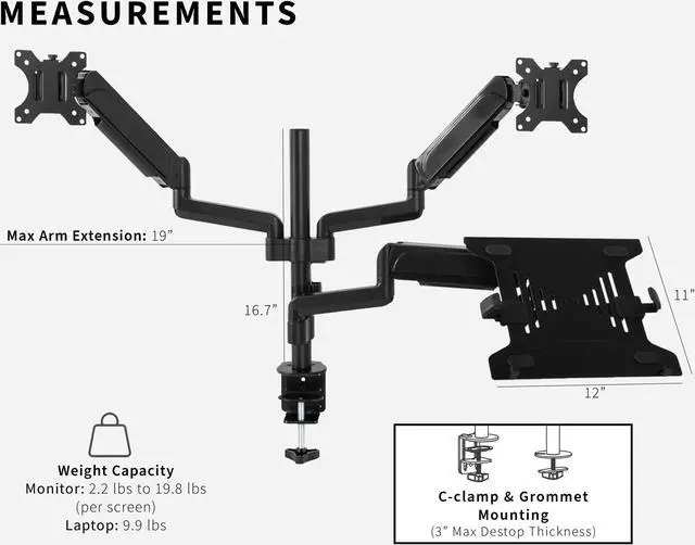 Alt view image 3 of 14 - VIVO Black Dual 17" to 32" Monitor and Laptop Pneumatic Arm Desk Mount
