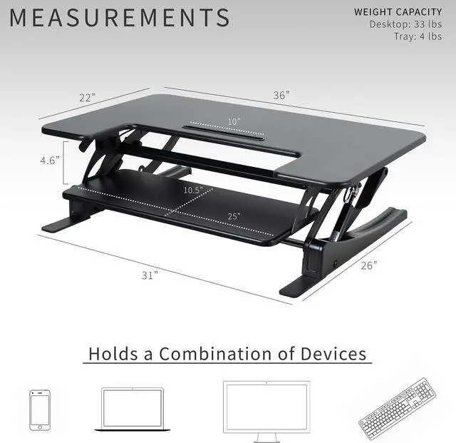 Alt view image 4 of 14 - VIVO Black Height Adjustable Stand up Desk Converter | 36" Sit to Stand Tabletop Monitor Riser (DESK-V000V)