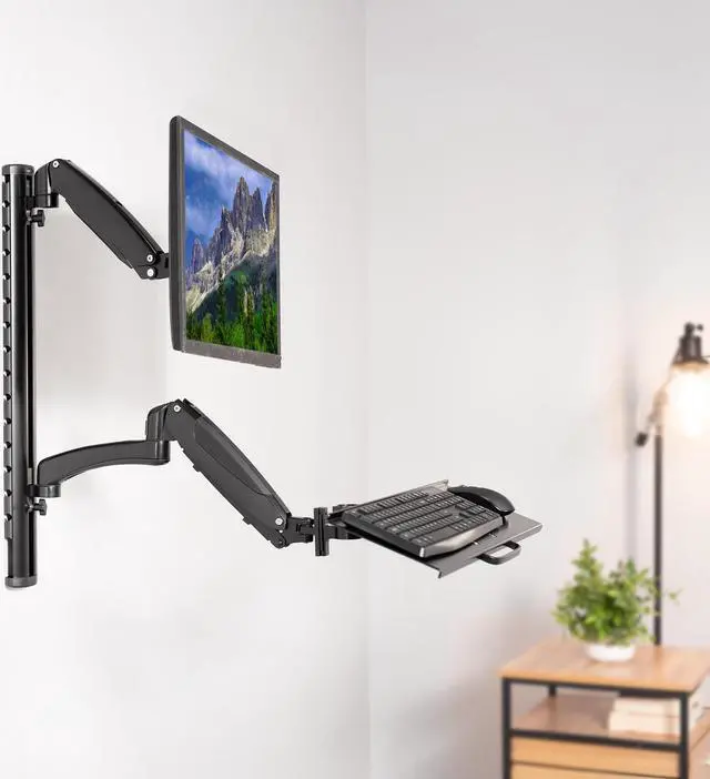 Alt view image 2 of 15 - VIVO Black Sit-Stand Wall Mount Pneumatic Spring Monitor & Keyboard Workstation, Screens up to 27" (STAND-SIT1K)