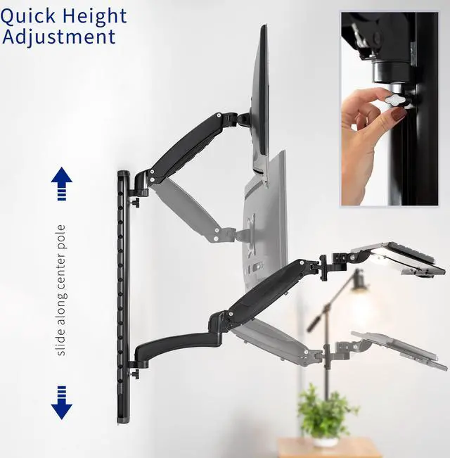 Alt view image 4 of 15 - VIVO Black Sit-Stand Wall Mount Pneumatic Spring Monitor & Keyboard Workstation, Screens up to 27" (STAND-SIT1K)