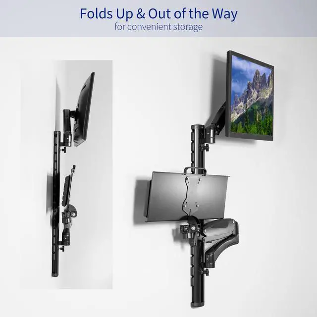 Alt view image 6 of 15 - VIVO Black Sit-Stand Wall Mount Pneumatic Spring Monitor & Keyboard Workstation, Screens up to 27" (STAND-SIT1K)