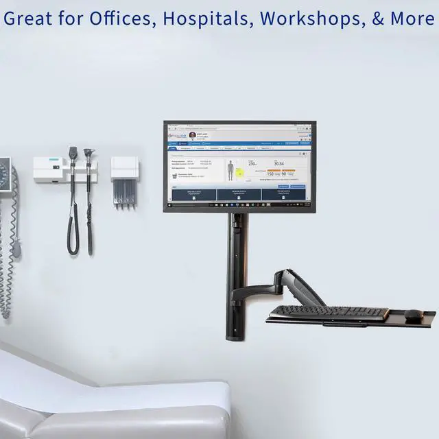 Alt view image 7 of 15 - VIVO Black Sit-Stand Wall Mount Pneumatic Spring Monitor & Keyboard Workstation, Screens up to 27" (STAND-SIT1K)