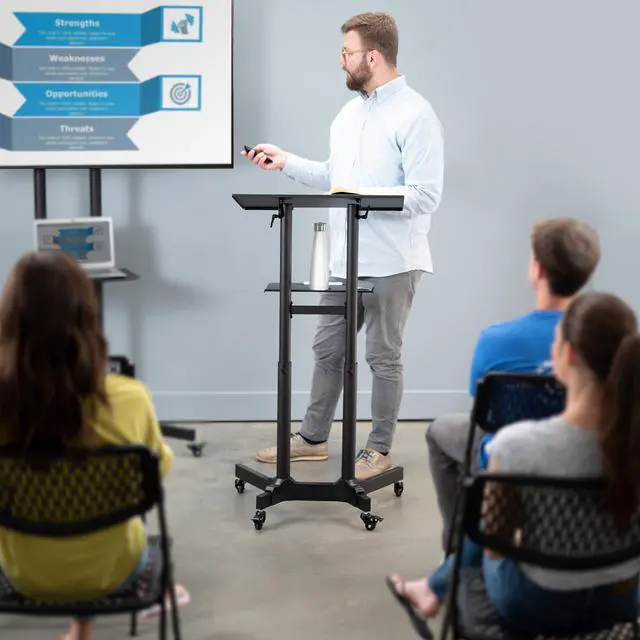 Alt view image 2 of 7 - VIVO Black Steel Mobile 24" Height Adjustable Multi-Purpose Rolling Podium, Lectern, and Laptop Workstation (CART-V03E)