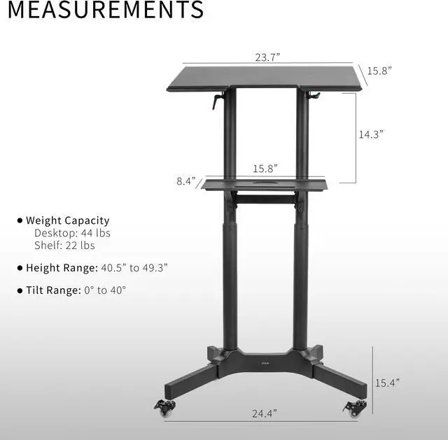 Alt view image 3 of 7 - VIVO Black Steel Mobile 24" Height Adjustable Multi-Purpose Rolling Podium, Lectern, and Laptop Workstation (CART-V03E)