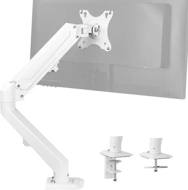 Main image of VIVO White Articulating Single Pneumatic Spring Arm Clamp-on Desk Mount Stand | Fits 1 Monitor 17" to 27" (STAND-V101OW)