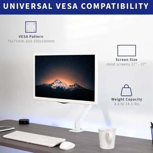 Alt view image 3 of 14 - VIVO White Articulating Single Pneumatic Spring Arm Clamp-on Desk Mount Stand | Fits 1 Monitor 17" to 27" (STAND-V101OW)