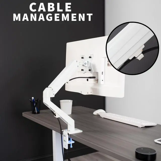 Alt view image 13 of 14 - VIVO White Articulating Single Pneumatic Spring Arm Clamp-on Desk Mount Stand | Fits 1 Monitor 17" to 27" (STAND-V101OW)