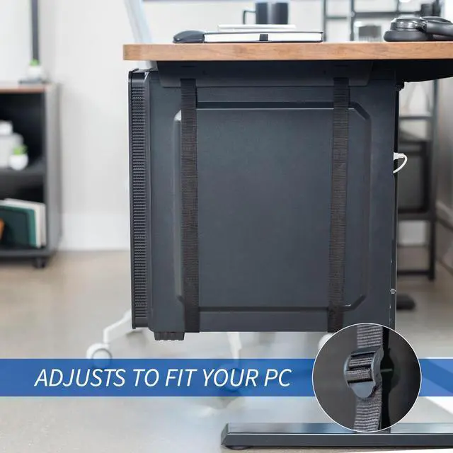 Alt view image 4 of 7 - VIVO Black Universal PC Wall Mount - Adjustable Steel Bracket | Computer Case Open Frame Strap Holder (MOUNT-PC03V)