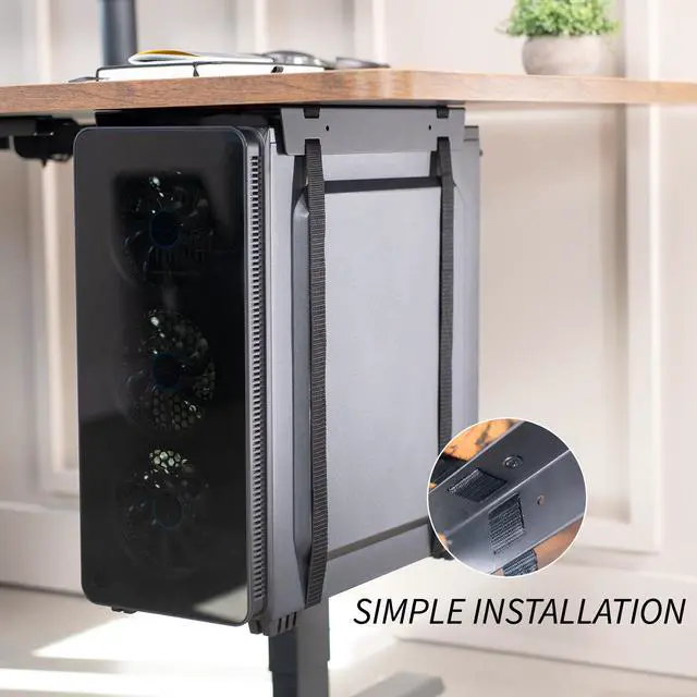 Alt view image 7 of 7 - VIVO Black Universal PC Wall Mount - Adjustable Steel Bracket | Computer Case Open Frame Strap Holder (MOUNT-PC03V)