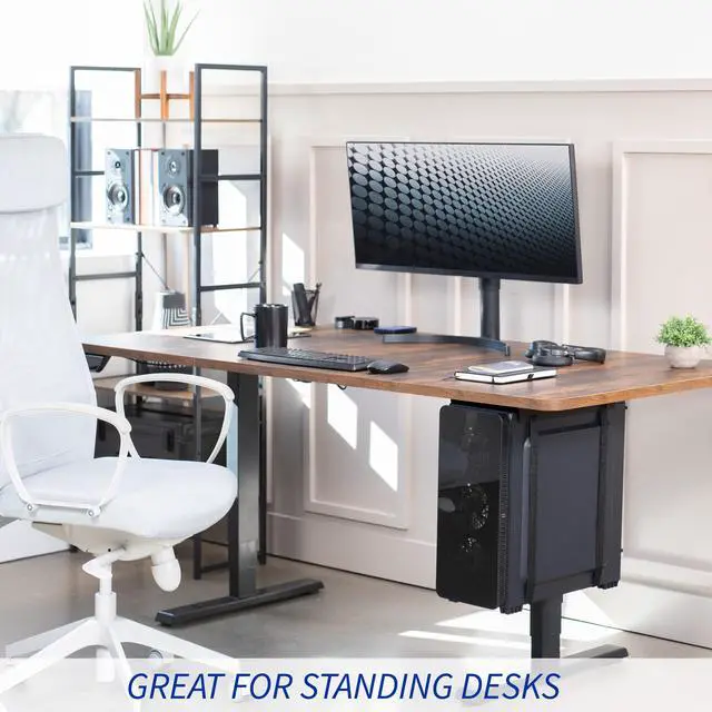 Alt view image 5 of 7 - VIVO Black Universal PC Wall Mount - Adjustable Steel Bracket | Computer Case Open Frame Strap Holder (MOUNT-PC03V)