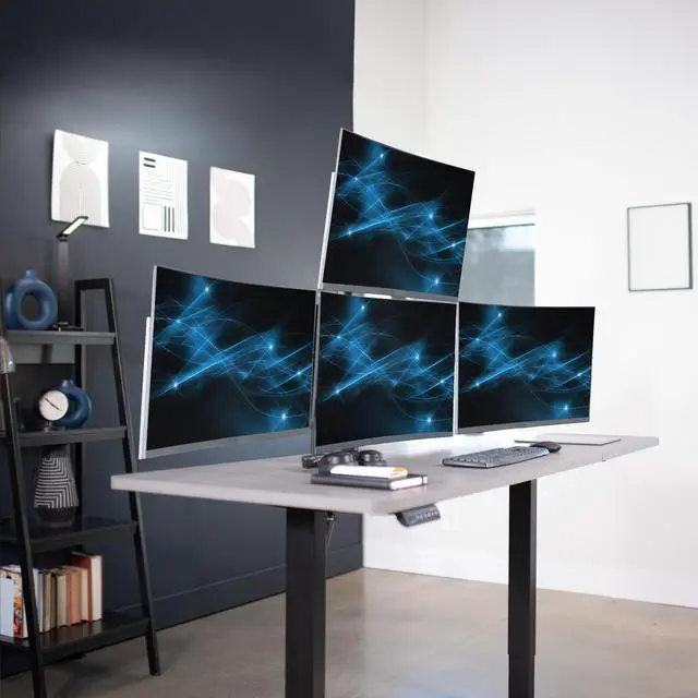 Alt view image 2 of 14 - VIVO Steel Quad Monitor Heavy Duty Desk Mount 3 + 1 Fully Adjustable Stand | Holds 4 Screens up to 32" (STAND-V104A)