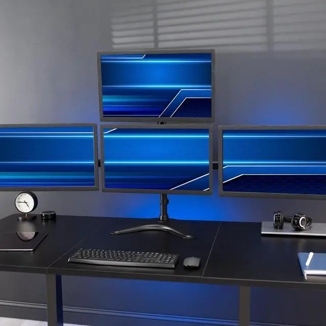 Alt view image 2 of 7 - VIVO Quad LCD Monitor Desk Stand Mount Free-Standing 3 + 1 = 4 Screens up to 24" (STAND-V004Z)
