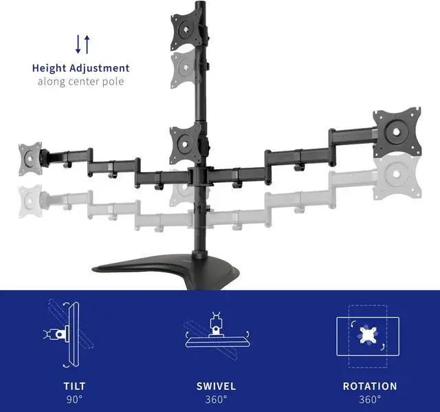 Alt view image 3 of 7 - VIVO Quad LCD Monitor Desk Stand Mount Free-Standing 3 + 1 = 4 Screens up to 24" (STAND-V004Z)