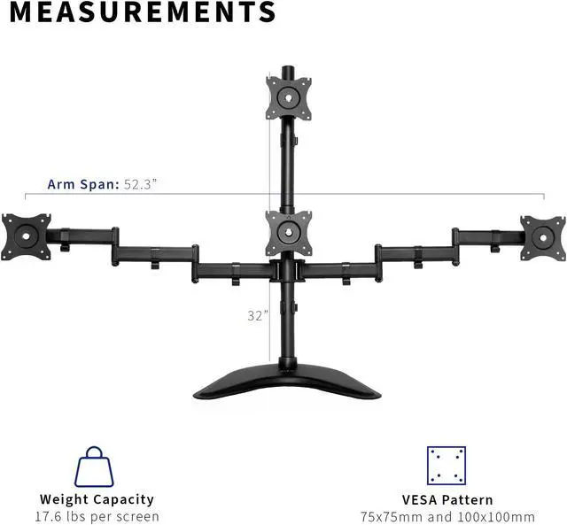 Alt view image 4 of 7 - VIVO Quad LCD Monitor Desk Stand Mount Free-Standing 3 + 1 = 4 Screens up to 24" (STAND-V004Z)
