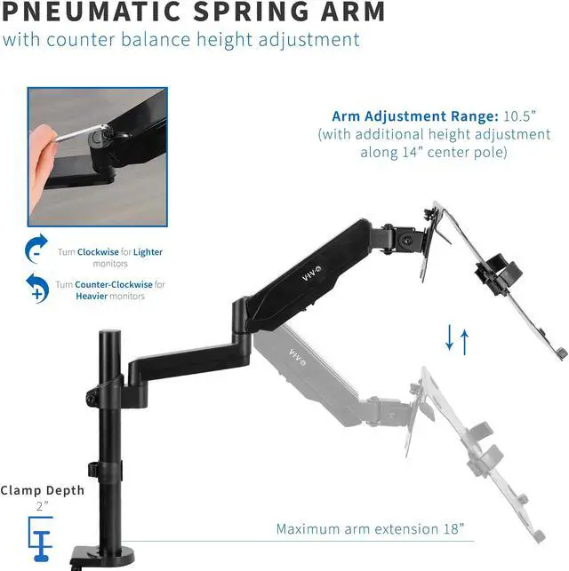 Alt view image 6 of 15 - VIVO 10" to 15.6" Single Laptop Stand Desk Mount, Adjustable Pneumatic Arm Notebook Holder (STAND-V101L)