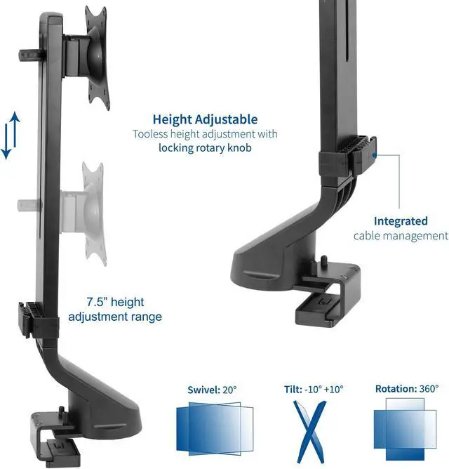 Alt view image 3 of 7 - VIVO Black Single Monitor Sit-Stand Workstation Compatible Adjustable Arm for One (1) Screen up to 32" (STAND-V001U)