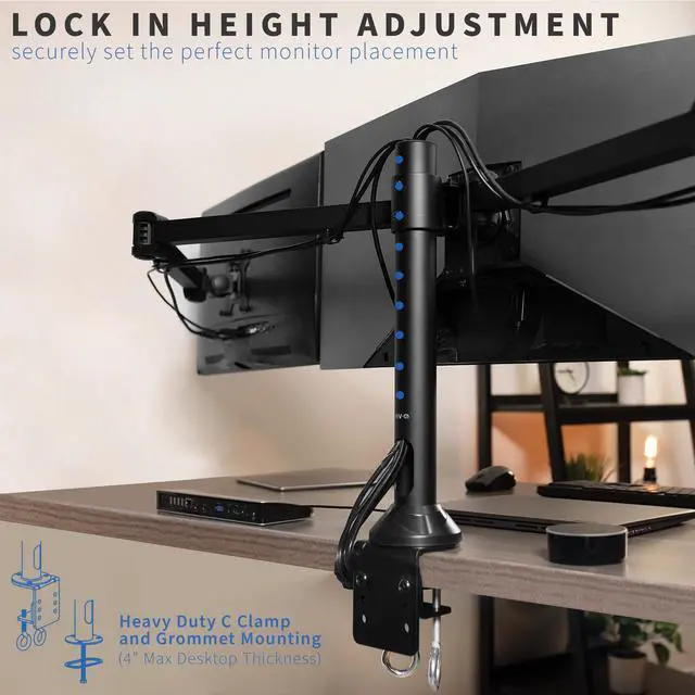 Alt view image 4 of 12 - VIVO Triple Computer Monitor Desk Mount, Heavy Duty Fully Adjustable Stand, Fits 3 Screens up to 32" (STAND-V103)
