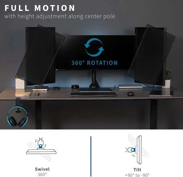 Alt view image 3 of 12 - VIVO Triple Computer Monitor Desk Mount, Heavy Duty Fully Adjustable Stand, Fits 3 Screens up to 32" (STAND-V103)