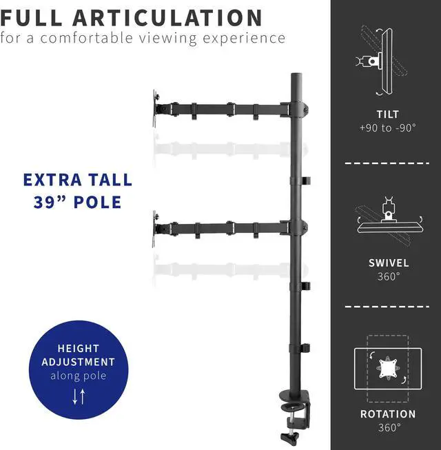 Alt view image 2 of 15 - VIVO Dual Monitor Mount Extra Tall Adjustable Stand | Fits Two Screens up to 27"