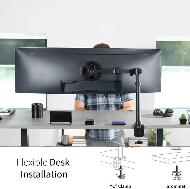 Alt view image 4 of 13 - VIVO Single Ultrawide Monitor Desk Mount, Adjustable Stand for Screens up to 45"