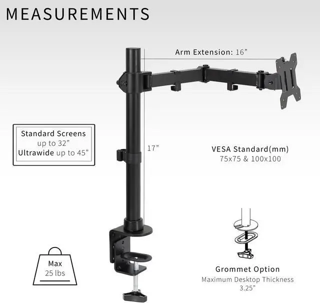 Alt view image 12 of 13 - VIVO Single Ultrawide Monitor Desk Mount, Adjustable Stand for Screens up to 45"
