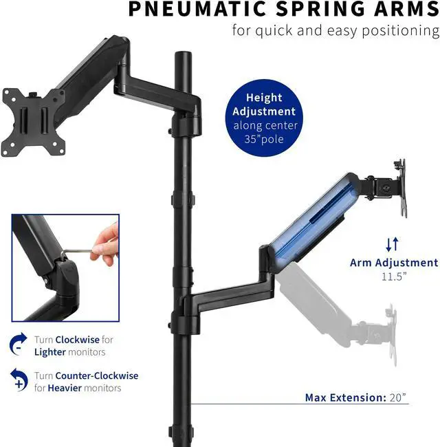 Alt view image 3 of 14 - VIVO Extra Tall Dual 17" to 32" Monitor Pneumatic Spring Sit-Stand Desk Mount, Fully Articulating Stand (STAND-V012K)