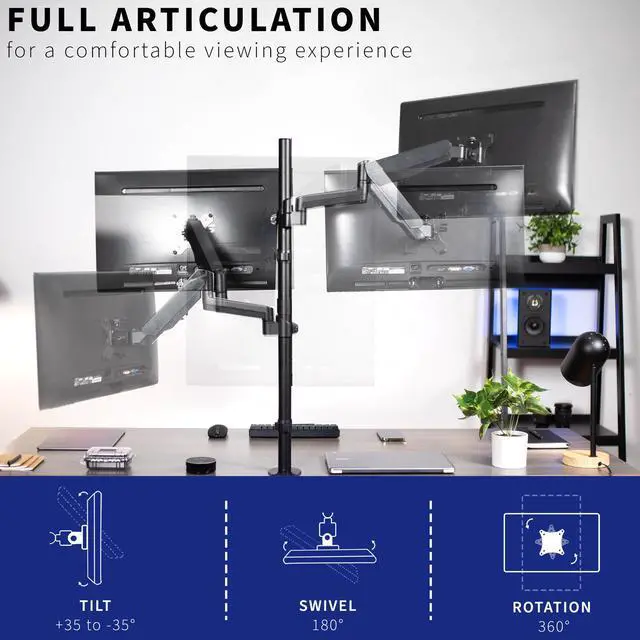 Alt view image 5 of 14 - VIVO Extra Tall Dual 17" to 32" Monitor Pneumatic Spring Sit-Stand Desk Mount, Fully Articulating Stand (STAND-V012K)