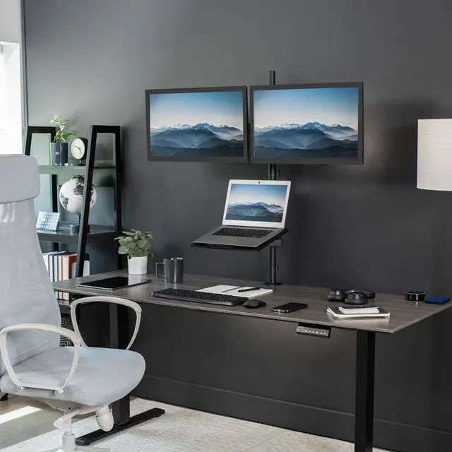 Alt view image 2 of 15 - VIVO Dual 13" to 27" Monitor Mount with Laptop Holder, Tall Adjustable Stand