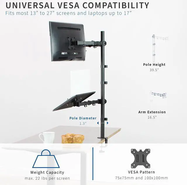 Alt view image 3 of 15 - VIVO Dual 13" to 27" Monitor Mount with Laptop Holder, Tall Adjustable Stand