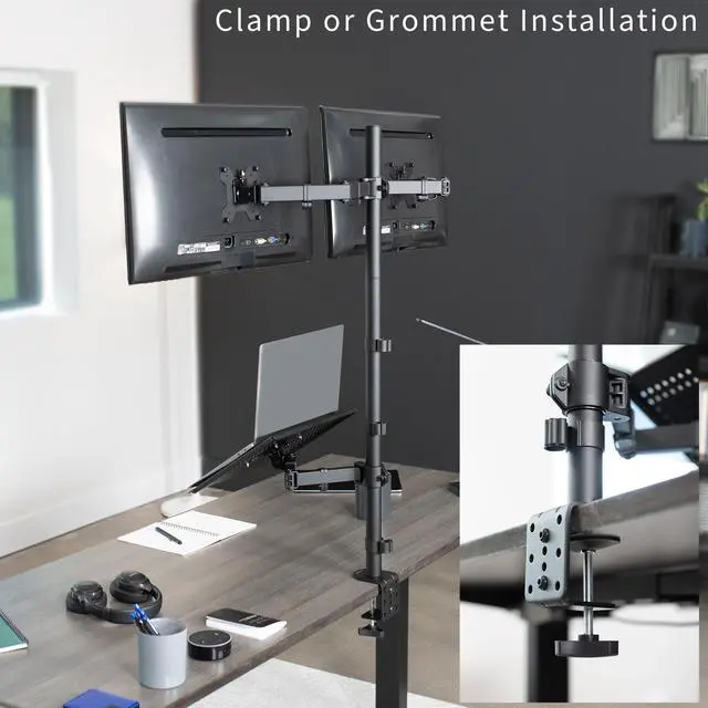 Alt view image 5 of 15 - VIVO Dual 13" to 27" Monitor Mount with Laptop Holder, Tall Adjustable Stand