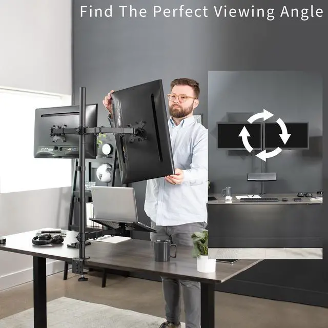 Alt view image 6 of 15 - VIVO Dual 13" to 27" Monitor Mount with Laptop Holder, Tall Adjustable Stand