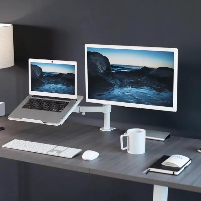 Alt view image 2 of 14 - VIVO White Adjustable Laptop & Monitor Desk Mount Stand, Fits 1 Screen up to 32"