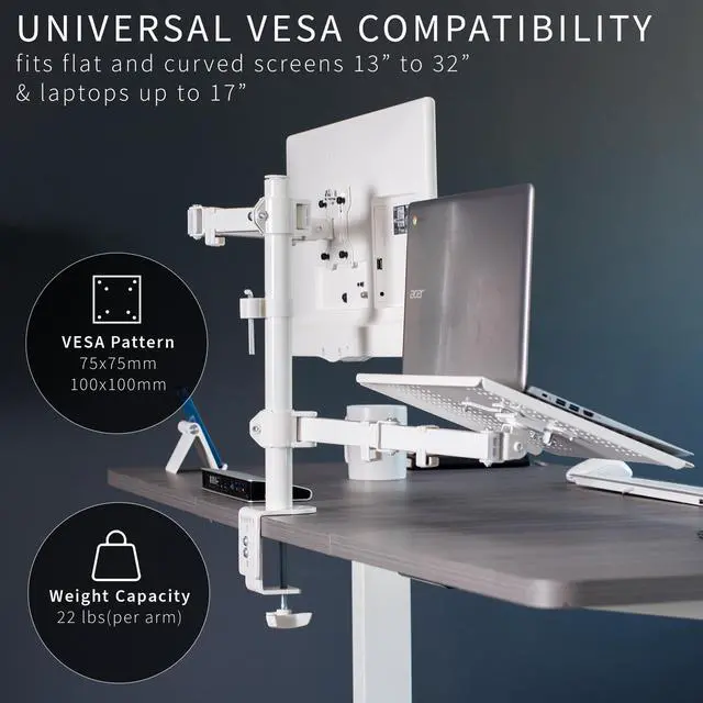 Alt view image 3 of 14 - VIVO White Adjustable Laptop & Monitor Desk Mount Stand, Fits 1 Screen up to 32"
