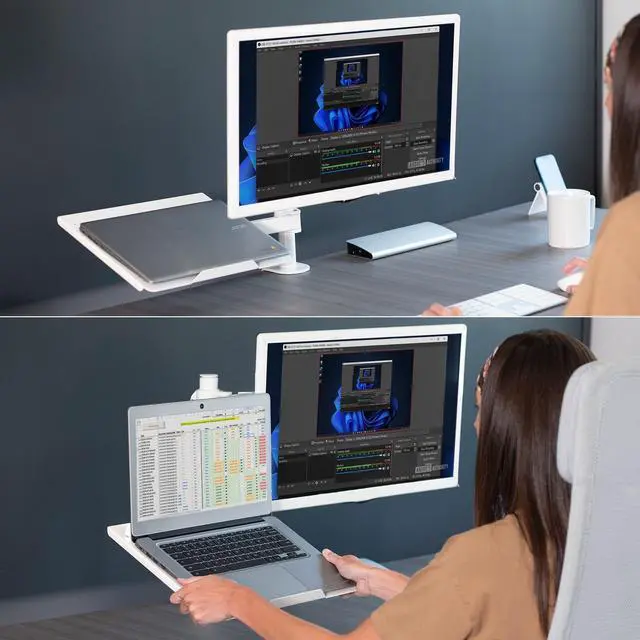 Alt view image 13 of 14 - VIVO White Adjustable Laptop & Monitor Desk Mount Stand, Fits 1 Screen up to 32"