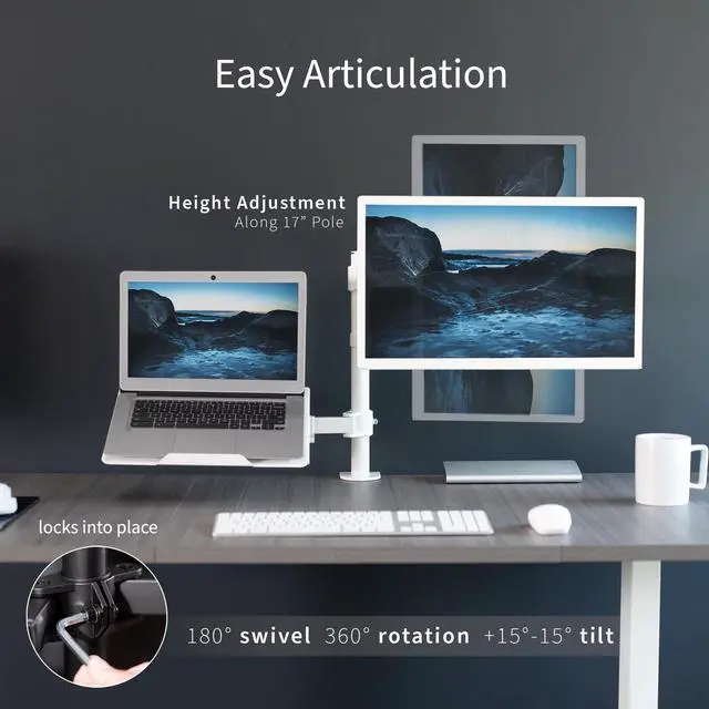 Alt view image 12 of 14 - VIVO White Adjustable Laptop & Monitor Desk Mount Stand, Fits 1 Screen up to 32"