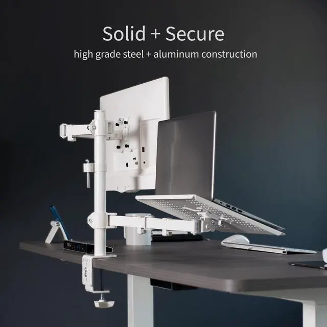 Alt view image 14 of 14 - VIVO White Adjustable Laptop & Monitor Desk Mount Stand, Fits 1 Screen up to 32"