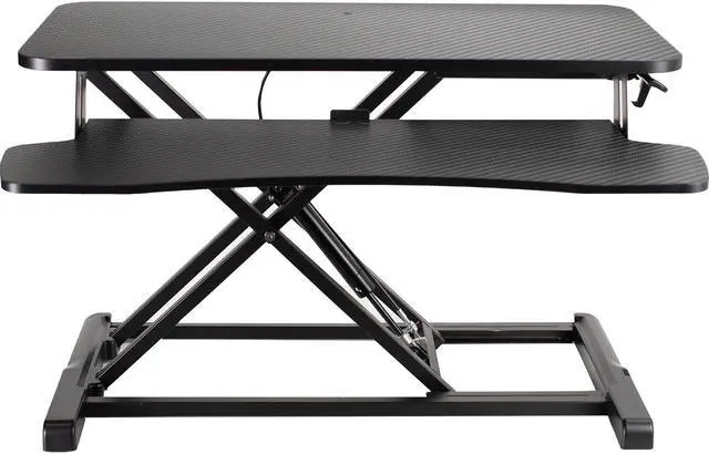 Main image of VIVO Black Carbon Fiber Height Adjustable Standing Desk Riser, 32" Sit Stand Tabletop Workstation (DESK-V000KR)