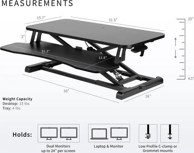 Alt view image 3 of 7 - VIVO Black Carbon Fiber Height Adjustable Standing Desk Riser, 32" Sit Stand Tabletop Workstation (DESK-V000KR)