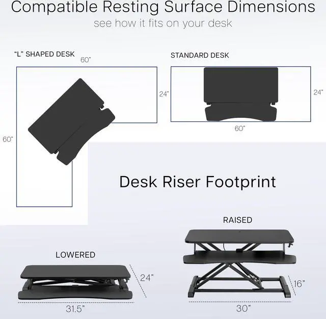 Alt view image 6 of 7 - VIVO Black Carbon Fiber Height Adjustable Standing Desk Riser, 32" Sit Stand Tabletop Workstation (DESK-V000KR)