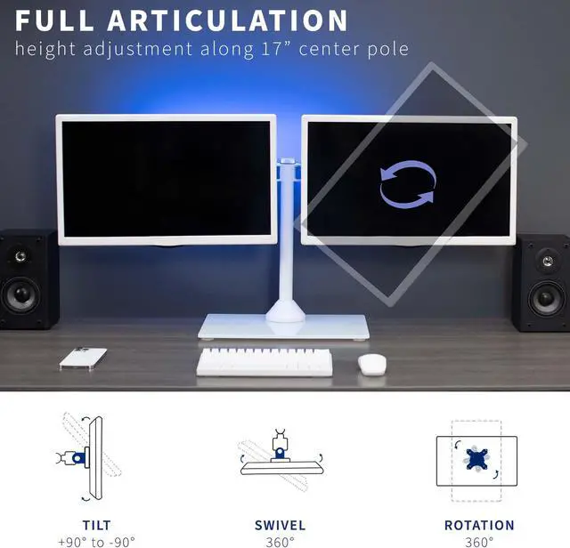 Alt view image 5 of 14 - VIVO White Dual Monitor Stand Adjustable Mount w/ Freestanding Glass Base for Two Screens up to 32" (STAND-V002FGW)