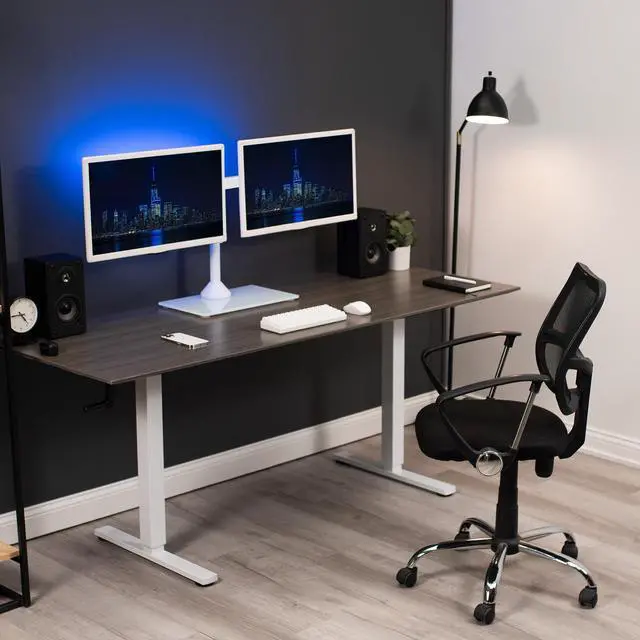 Alt view image 2 of 14 - VIVO White Dual Monitor Stand Adjustable Mount w/ Freestanding Glass Base for Two Screens up to 32" (STAND-V002FGW)