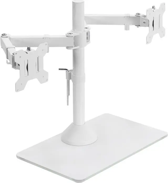 Main image of VIVO White Dual Monitor Stand Adjustable Mount w/ Freestanding Glass Base for Two Screens up to 32" (STAND-V002FGW)